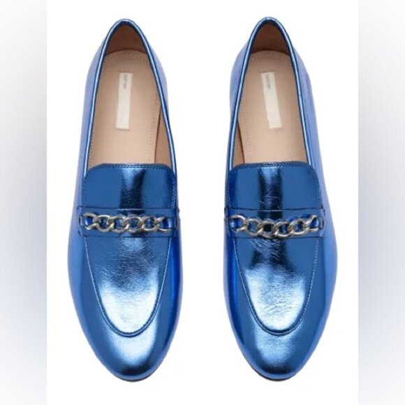 H&M Shoes - H&M Premium Selection Metallic Blue Leather Loafers Size 39